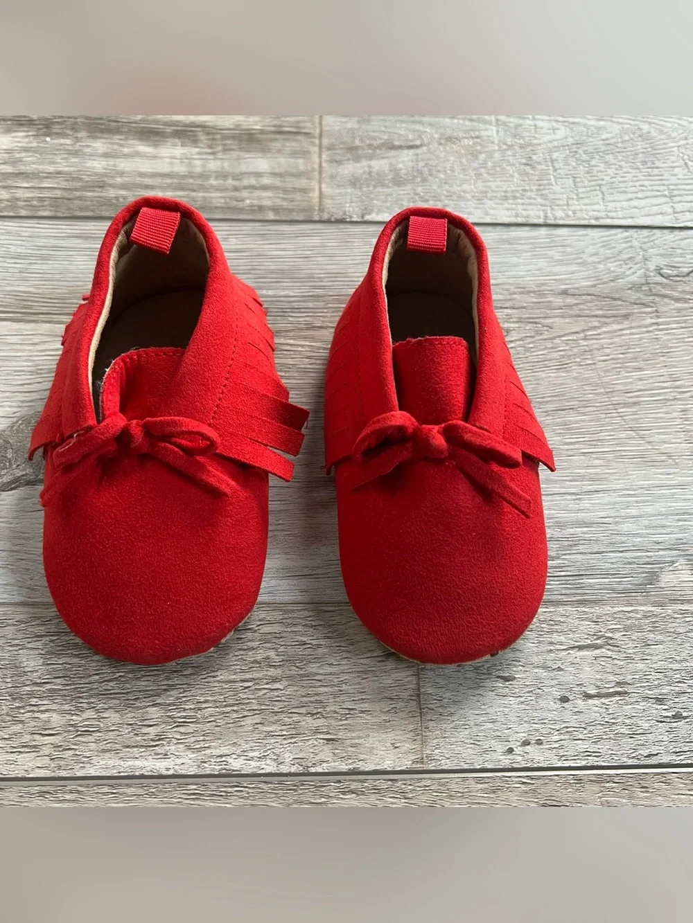 Old Navy Red Fringed Moccasin Baby Shoes Size 6-12 Months